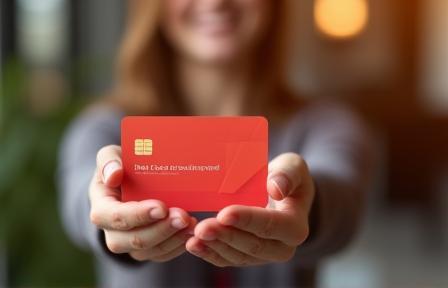 Person holding a digital card reaching out for support